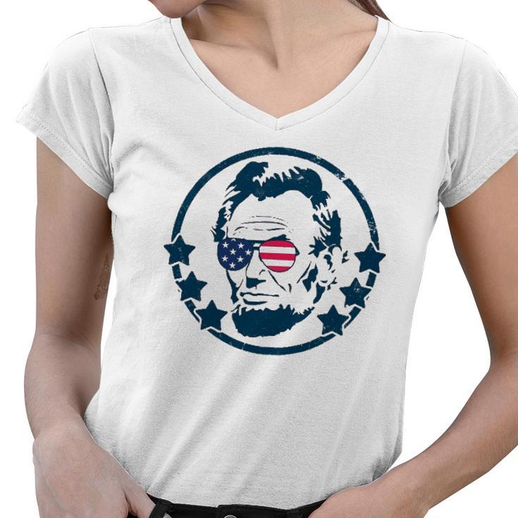 Abraham Lincoln 4Th Of July  Usa Tee Gift Women V-Neck T-Shirt