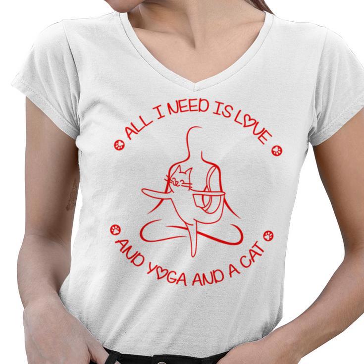 All I Need Is Love And Yoga And A Cat Lovers Gift For Yoga Lovers Red Women V-Neck T-Shirt