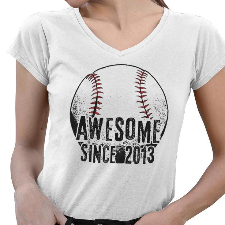 Awesome Since 2013 9 Years Old Baseball Player 9Th Birthday Women V-Neck T-Shirt