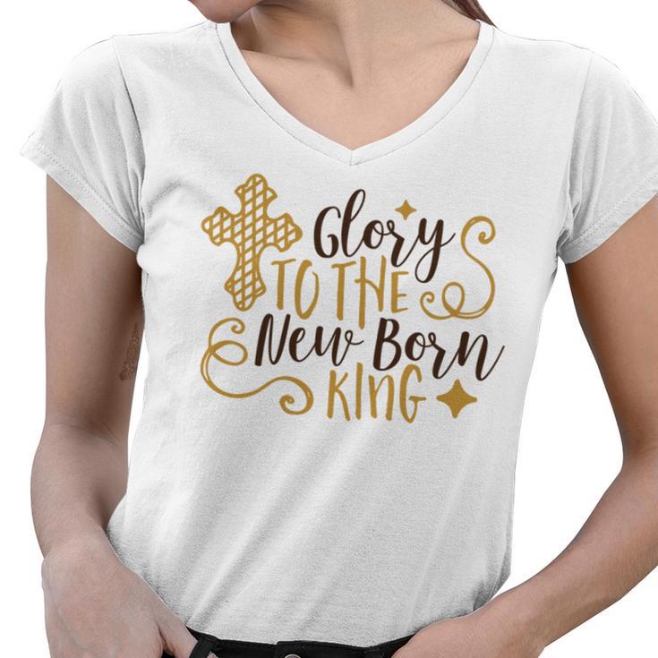 Baby Shower Text Design Glory To The New Born Women V-Neck T-Shirt