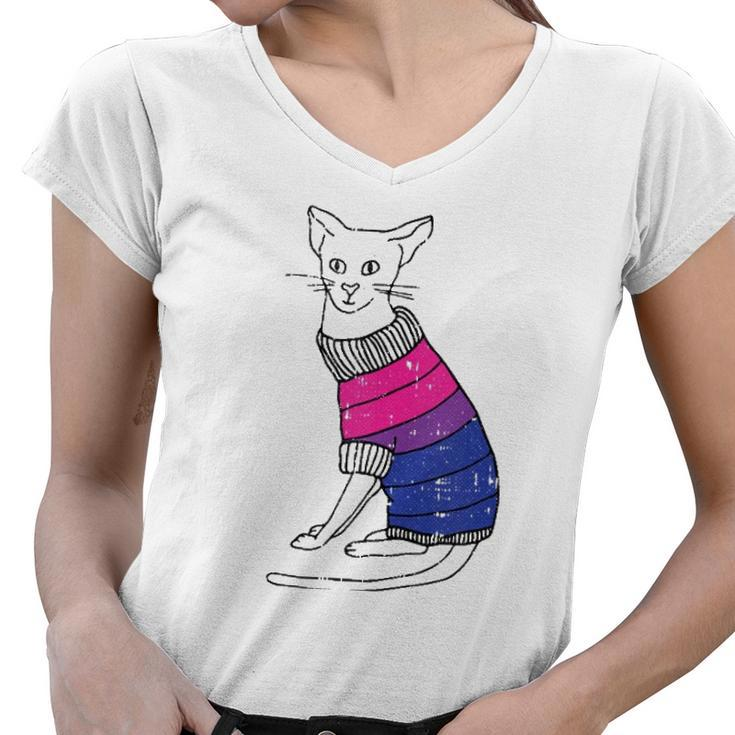 Bisexual Cat Lgbt-Q Pride Cute Kitten Kitty Proud Ally  Women V-Neck T-Shirt