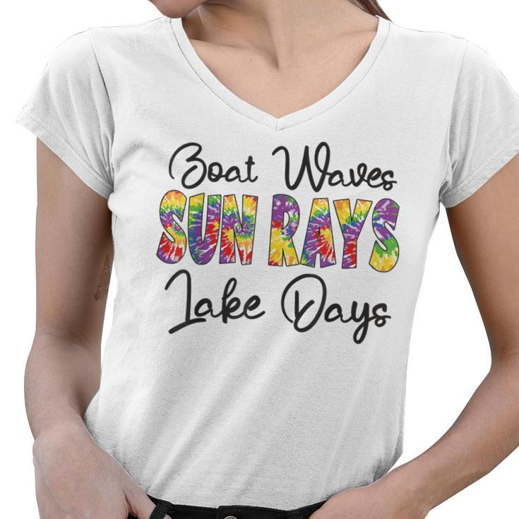 Boat Waves Sun Rays Lake Days Tie Dye Summer Funny Girl Kid  Women V-Neck T-Shirt