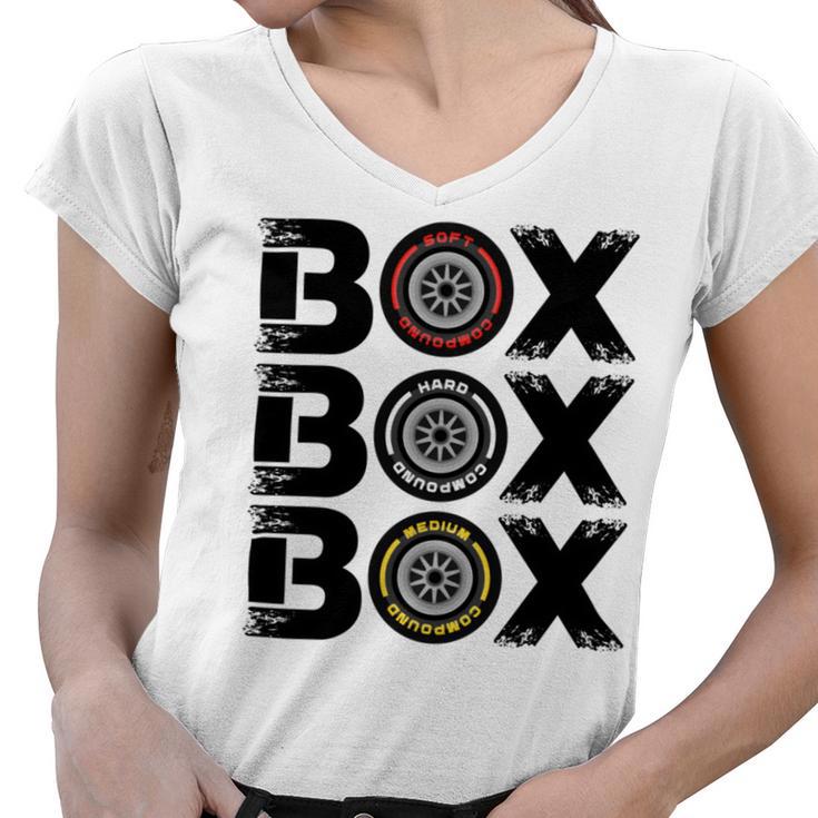 Box Box Box F1 Tyre Compound V2 Design Women V-Neck T-Shirt