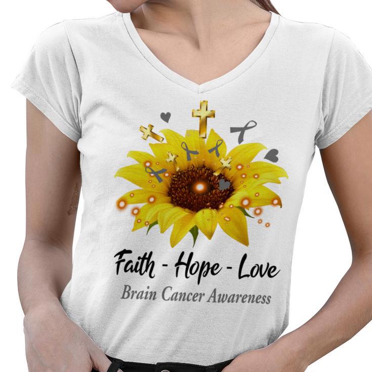 Brain Cancer Awareness Faith Hope Love Women V-Neck T-Shirt