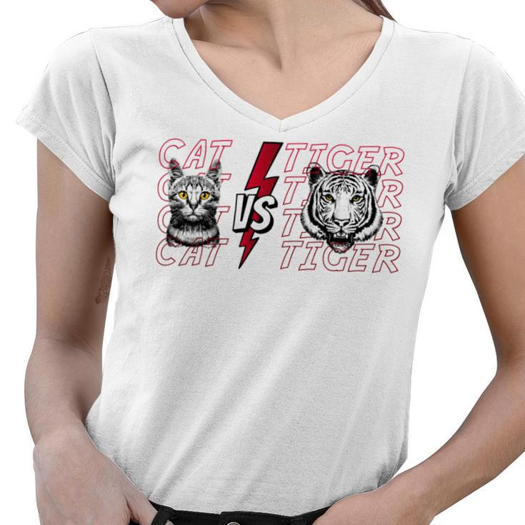 Cat Vs Tiger Gift Birthday Holiday By Mesa Cute Black Women V-Neck T-Shirt