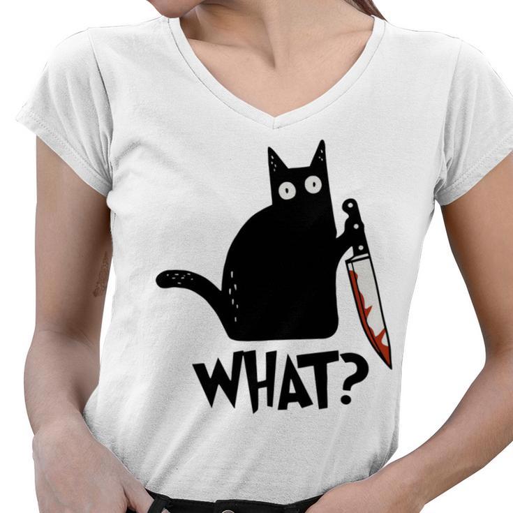 Cat What Murderous Black Cat With Knife Women V-Neck T-Shirt