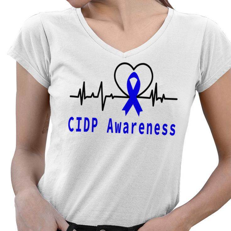 Chronic Inflammatory Demyelinating Polyneuropathy Cidp Awareness Heartbeat  Blue Ribbon  Cidp Support  Cidp Awareness Women V-Neck T-Shirt