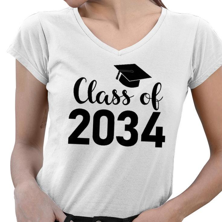 Class Of 2034 Grow With Me - Handprints Go On The Back  Women V-Neck T-Shirt
