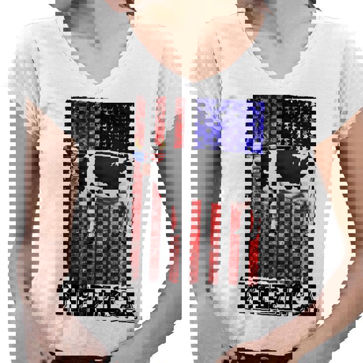 Cow Merica 4Th Of July Patriotic American  Women V-Neck T-Shirt