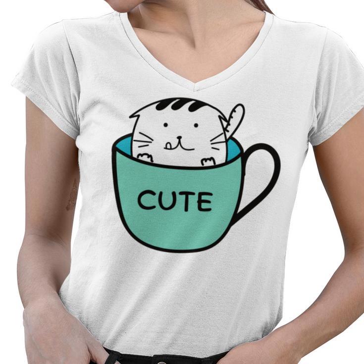 Cute Cat In Mug Women V-Neck T-Shirt