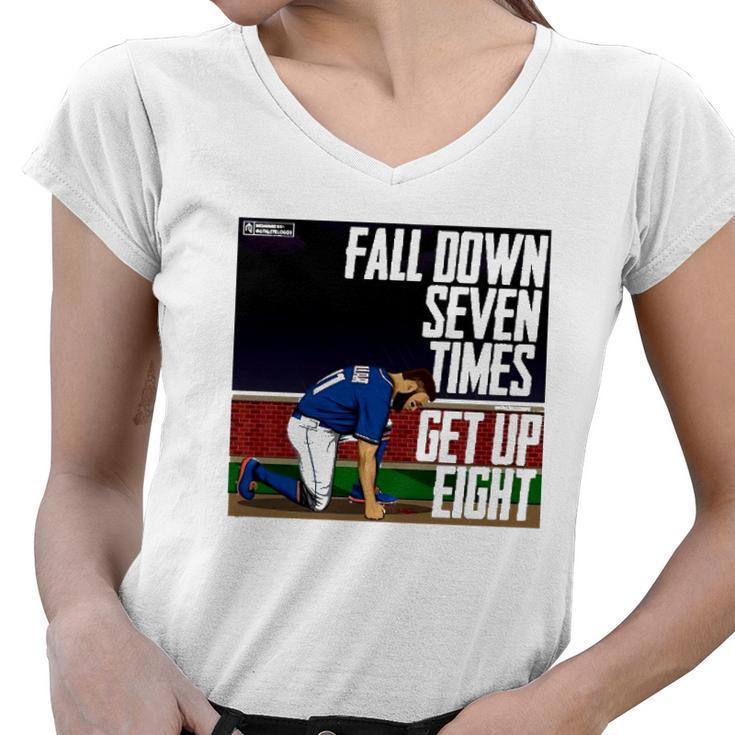 Fall Down Seven Times Get Up Eight 2022 Kevin Pillar Women V-Neck T-Shirt
