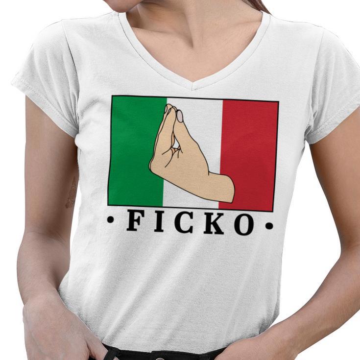 Ficko Italian Hand Sign Women V-Neck T-Shirt