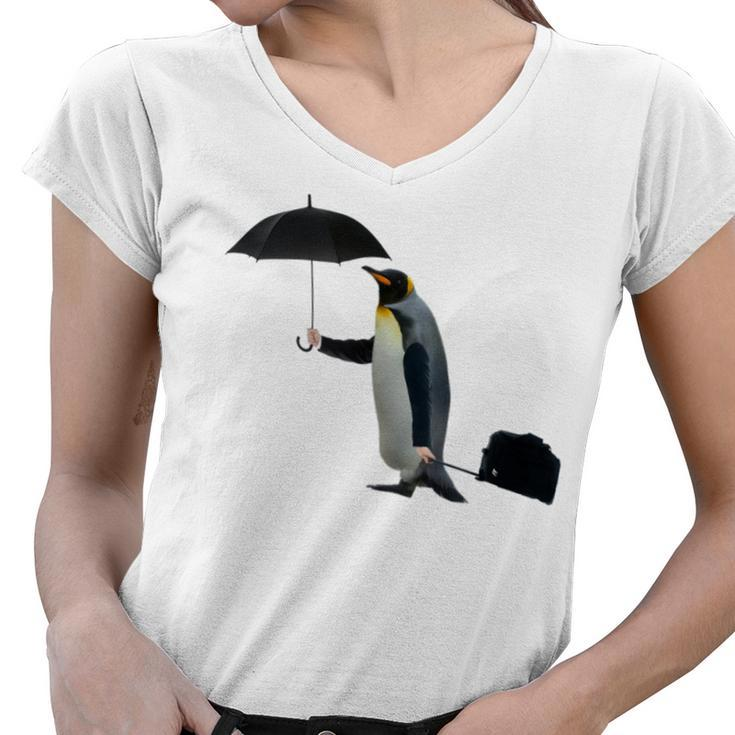 Funny Business Penguin Birds With Human Hands Women V-Neck T-Shirt