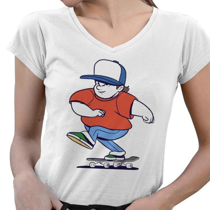 Funny Skater Cartoon Skateboarder Riding Skateboard Gift Women V-Neck T-Shirt