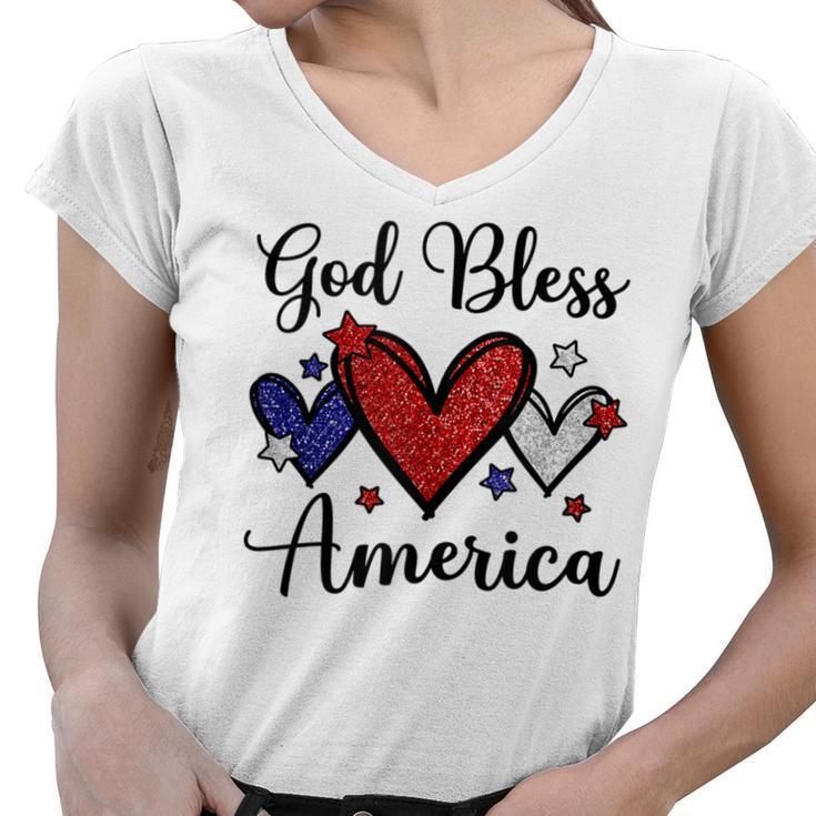 God Bless America Patriotic 4Th Of July Motif For Christians  Women V-Neck T-Shirt