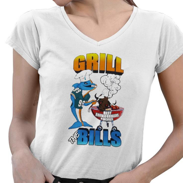 Grill The Bills Dolphin Chef Best Buffalo Burgers And Wings Women V-Neck T-Shirt