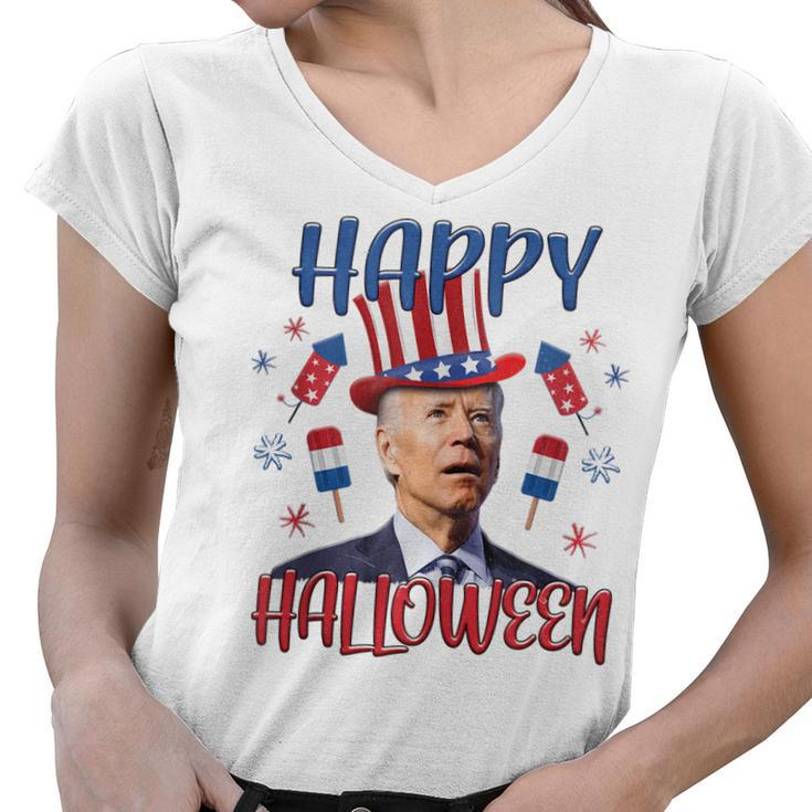 Halloween Funny Happy 4Th Of July Anti Joe Biden Men Women  Women V-Neck T-Shirt