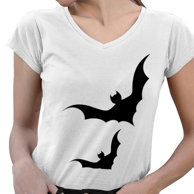 Halloween Two Bats Pattern Women V-Neck T-Shirt