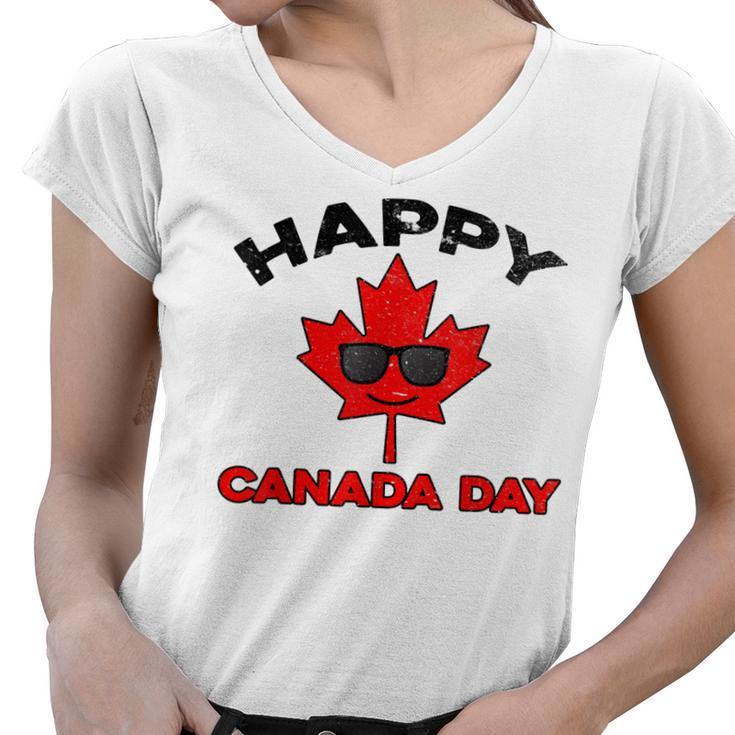 Happy Canada Day Funny Maple Leaf Canada Day Kids Toddler  Women V-Neck T-Shirt