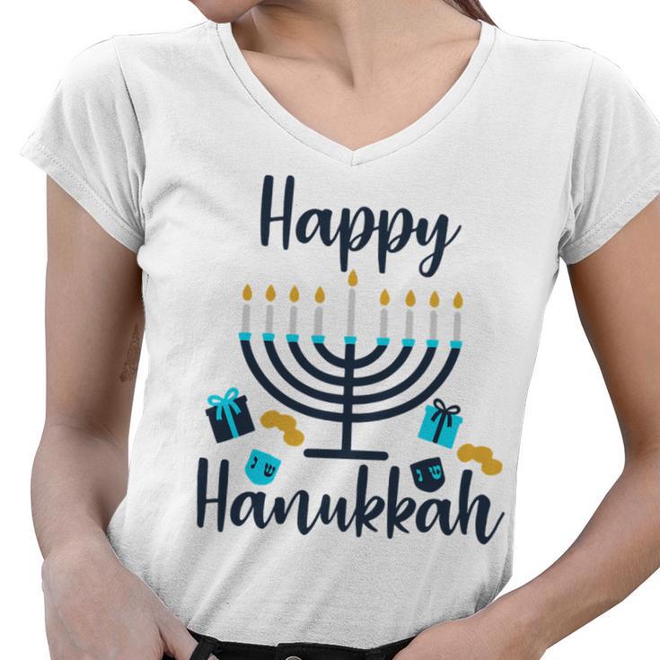 Happy Hanukkah Chanukah Pajama 893 Shirt Women V-Neck T-Shirt