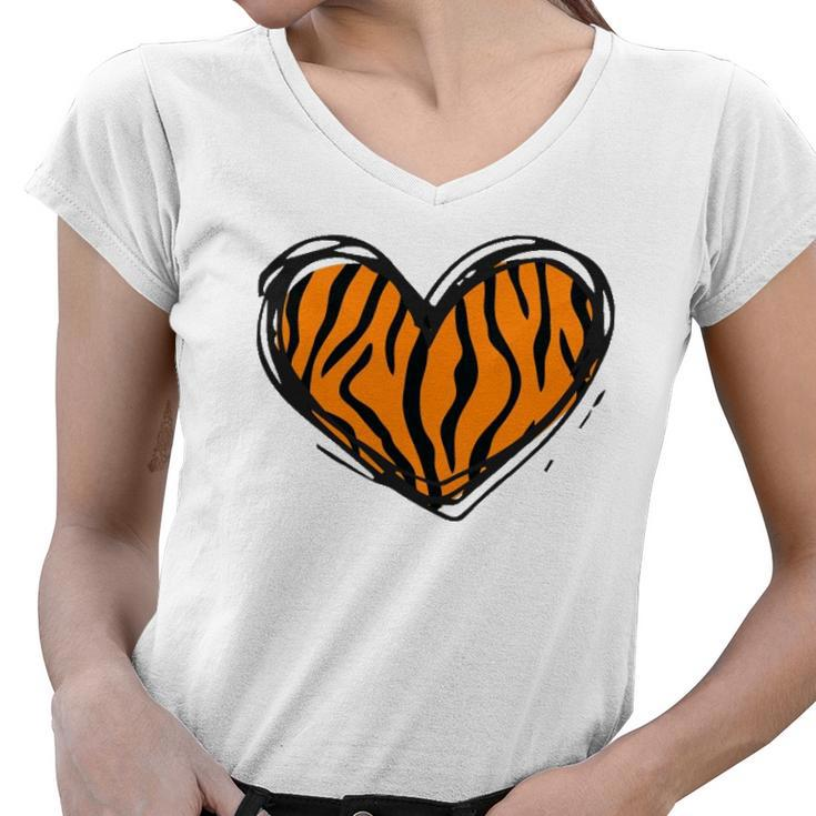 Heart Tiger Pattern Clothing - Tiger Print Women V-Neck T-Shirt