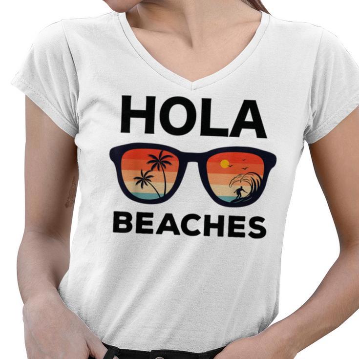 Hola Beaches Funny V2 Women V-Neck T-Shirt