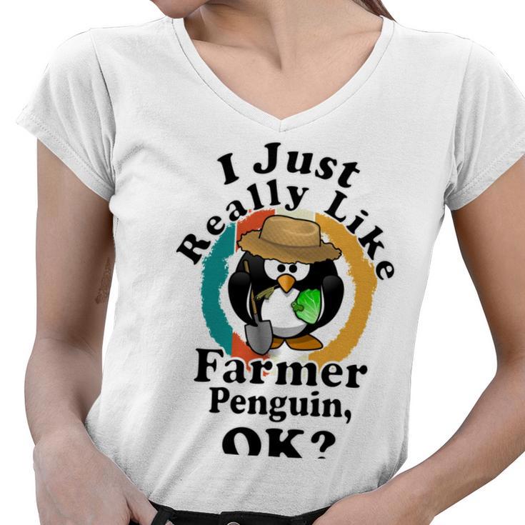 I Really Like Farmer Penguin Ok Women V-Neck T-Shirt