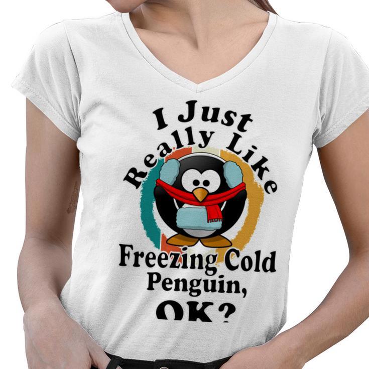 I Really Like Freezing Cold Penguin Ok Women V-Neck T-Shirt