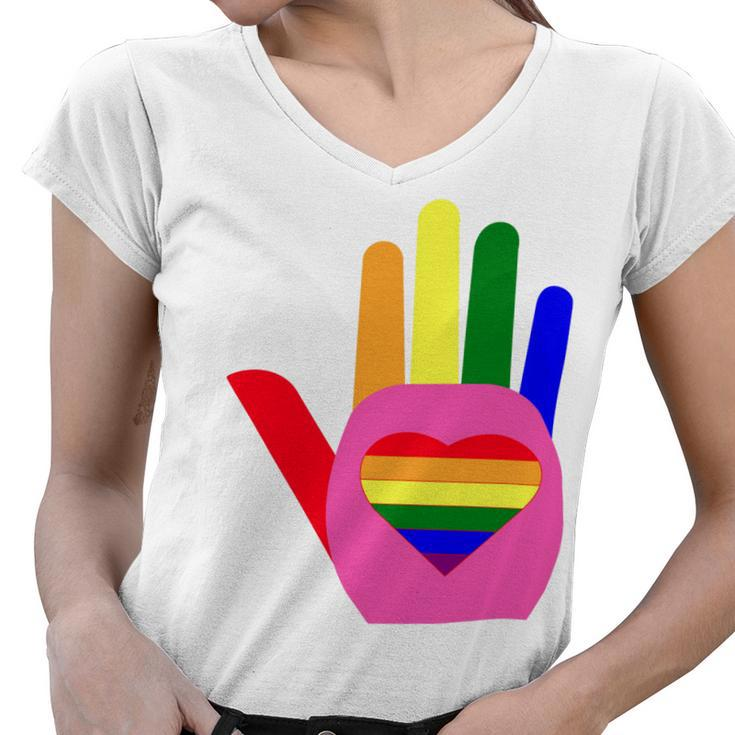Lgbt Pride Month  Lgbt History Month Slogan Shirt Lgbt Hand Women V-Neck T-Shirt