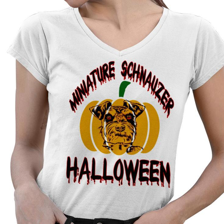 Miniature Schnauzer Halloween On All Hallows Night Women V-Neck T-Shirt