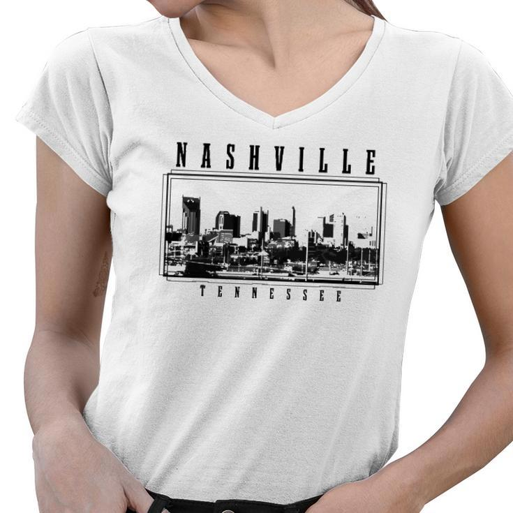 Nashville Tennessee Vintage Skyline Country Music City Women V-Neck T-Shirt
