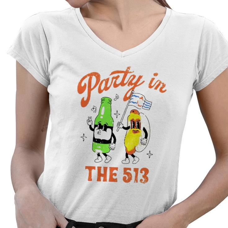 Party In The 513 Baseball Player Women V-Neck T-Shirt