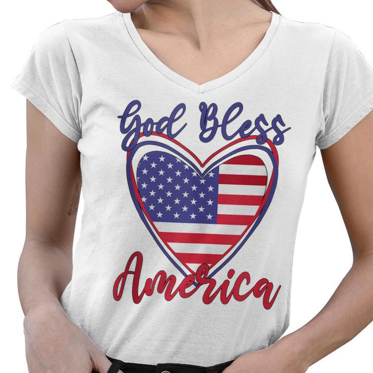 Patriotic 4Th Of July Heart For Women Cute God Bless America  Women V-Neck T-Shirt