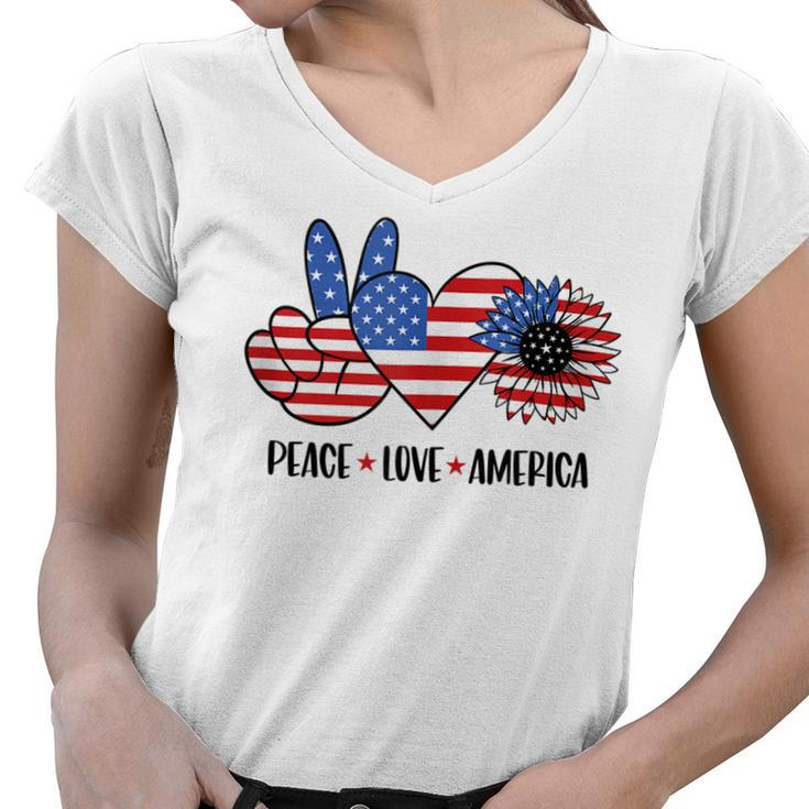 Patriotic 4Th Of July Peace Love America  Women V-Neck T-Shirt