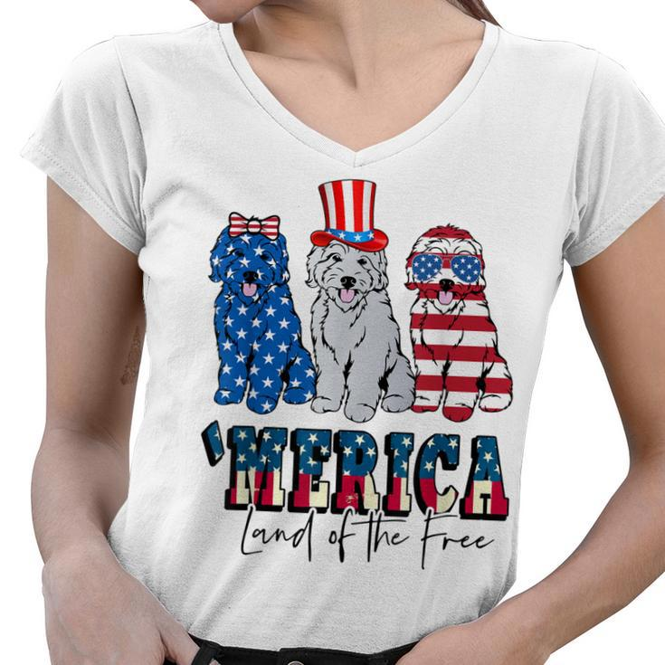 Patriotic Goldendoodle Dog 4Th Of July America Usa Flag  Women V-Neck T-Shirt