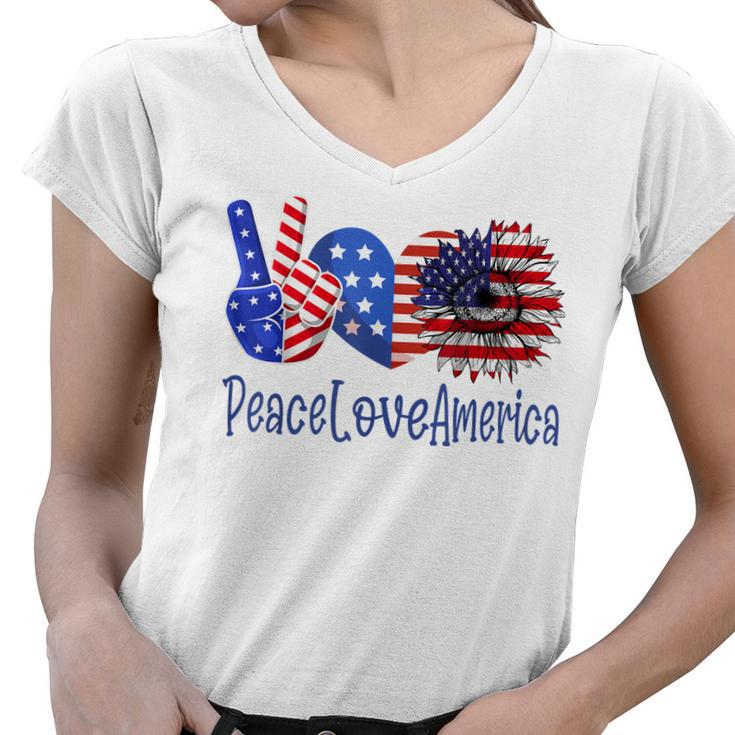 Peace Love America 4Th July Patriotic Sunflower Heart Sign  V3 Women V-Neck T-Shirt