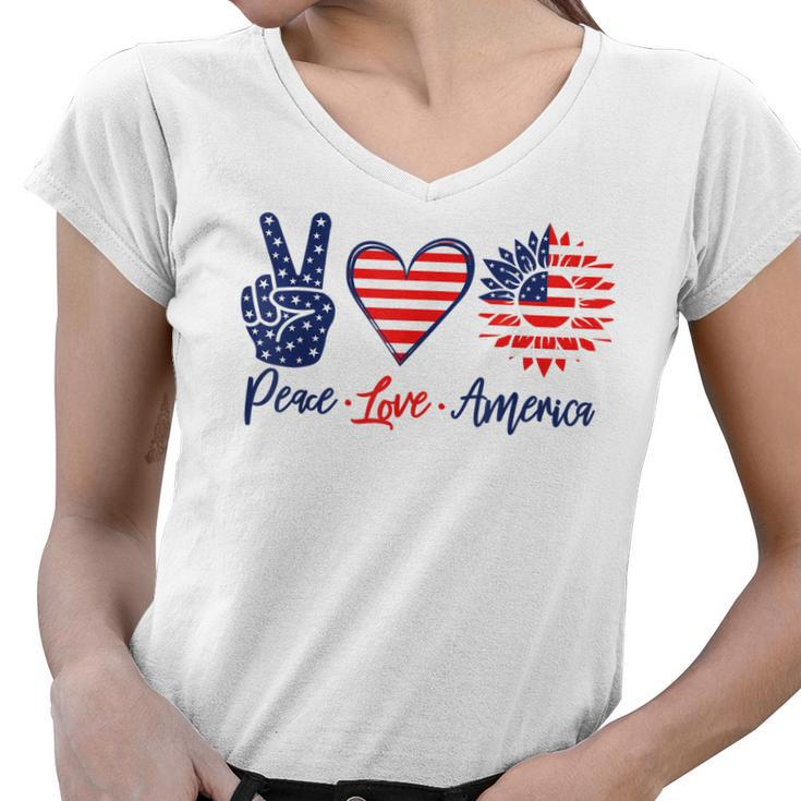 Peace Love America Sunflower Funny 4Th Of July Fireworks  Women V-Neck T-Shirt