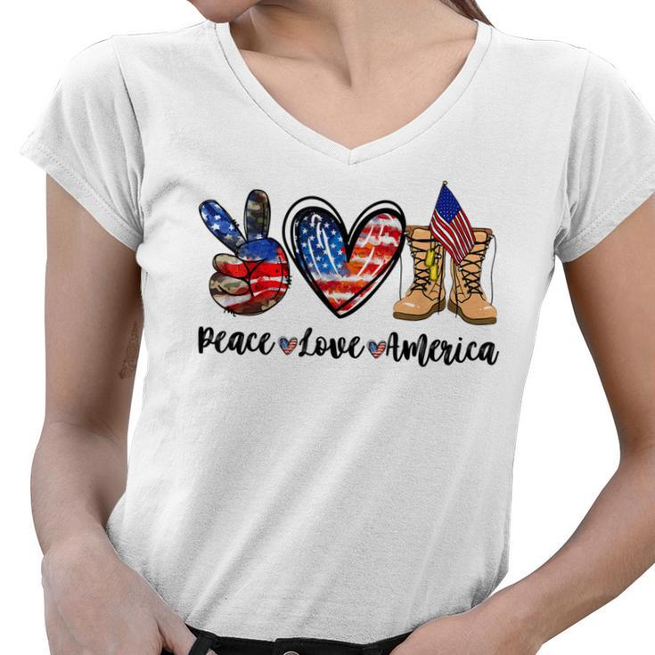 Peace Love America Vintage 4Th Of July Western America Flag  V2 Women V-Neck T-Shirt