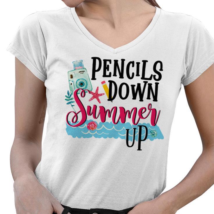 Pencils Down Summer Up Women V-Neck T-Shirt