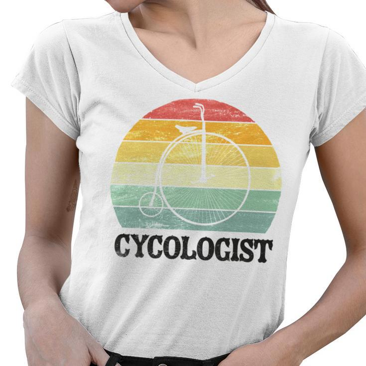 Penny Farthing Cycologist Funny Vintage Biking Cyclogist Cyclist Cycling Road Bike Mtb Women V-Neck T-Shirt