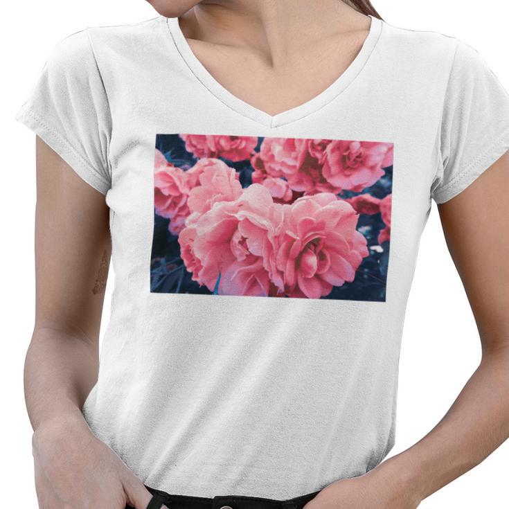 Pink Roses In Garden Women V-Neck T-Shirt