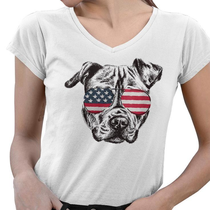 Pitbull 4Th Of July Sunglasses American Flag Patriotic  Women V-Neck T-Shirt