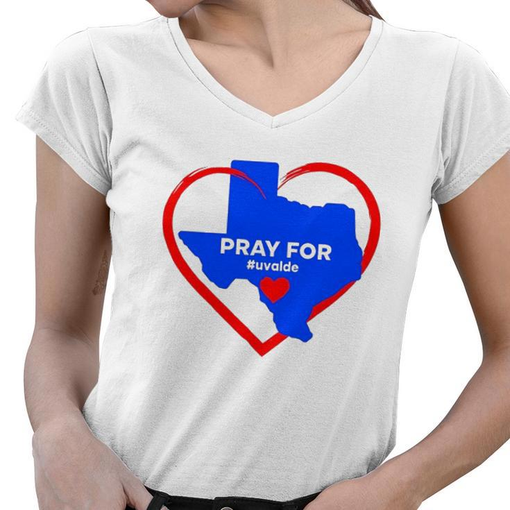 Pray For Uvalde Texas Map Heart Protect Our Children Rip For Uvalde Women V-Neck T-Shirt