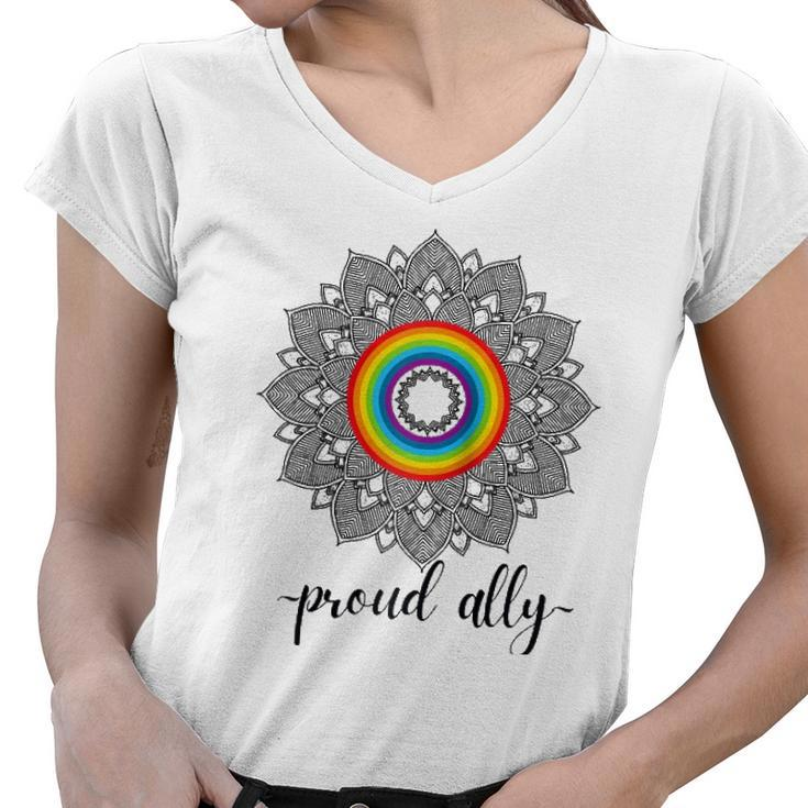 Proud Ally Lgbtqia Gay Pride Month Celebration Raglan Baseball Tee Women V-Neck T-Shirt