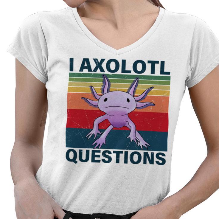 Retro I Axolotl Questions Funny Cute Axolotl Women V-Neck T-Shirt