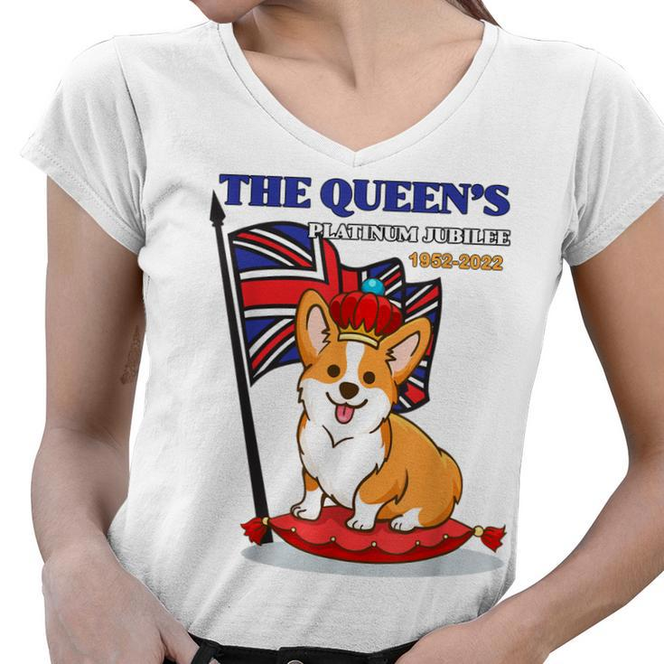 The Queen’S Platinum Jubilee 1952-2022 Corgi Union Jack  Women V-Neck T-Shirt