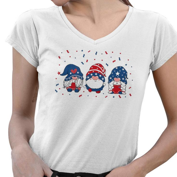 Three Gnomes Celebrating Independence Usa Day 4Th Of July  Women V-Neck T-Shirt