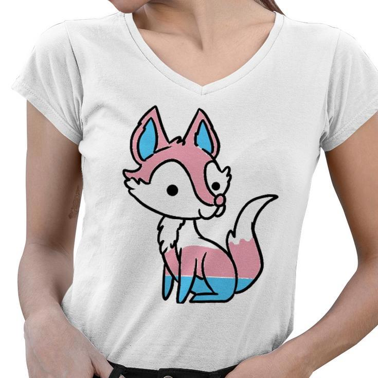 Trans Pride Fox Transgender Pride  Women V-Neck T-Shirt