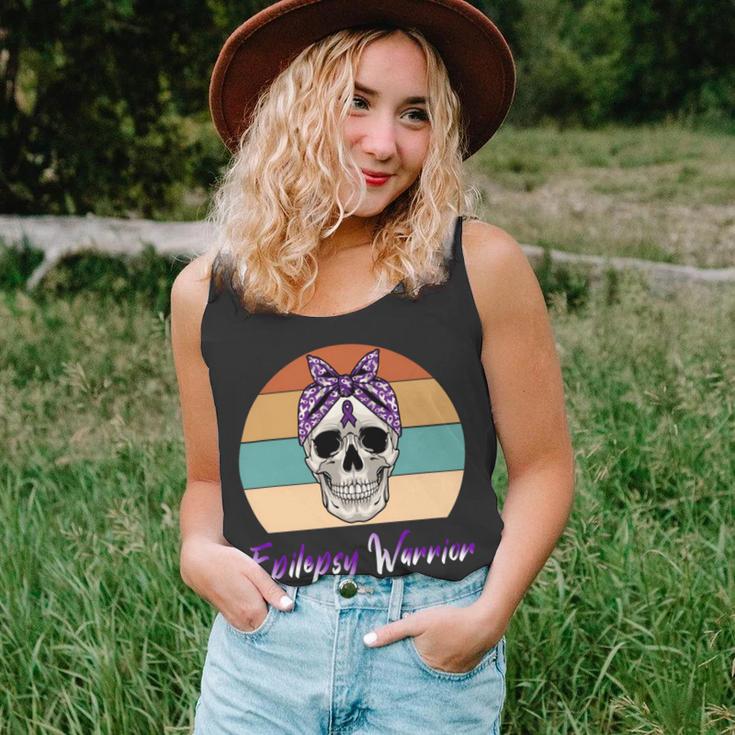 Epilepsy Warrior Skull Women Vintage Purple Ribbon Epilepsy Epilepsy Awareness V2 Unisex Tank Top