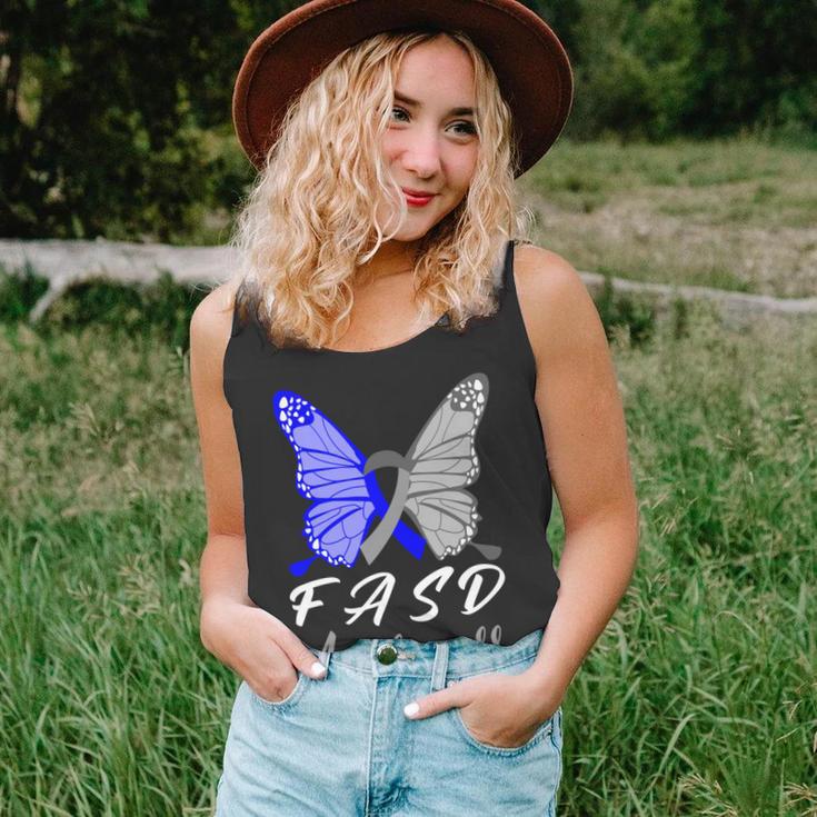 Fasd Awareness Butterfly Blue And Grey Ribbon Fetal Alcohol Spectrum Disorder Fetal Alcohol Spectrum Disorder Awareness Unisex Tank Top